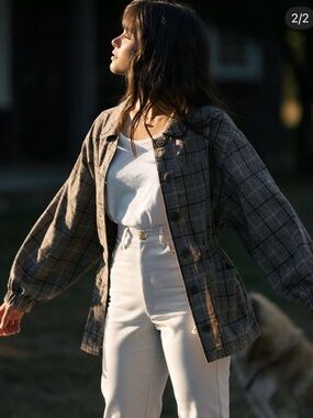Plaid Utility Jacket in Brown - Women's Button-Front Coat